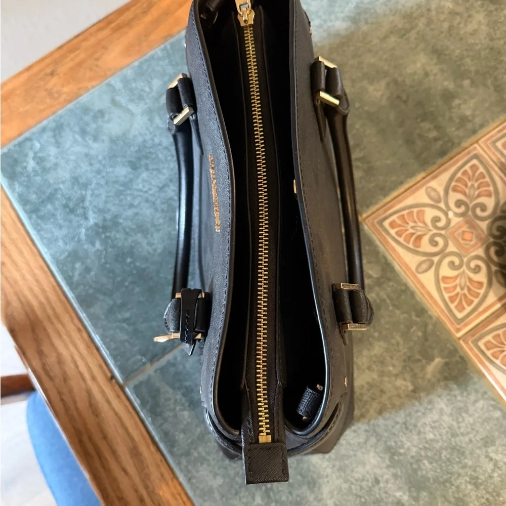 Michael Kors Black Saffiano Structured Leather Satchel with Gold Hardware